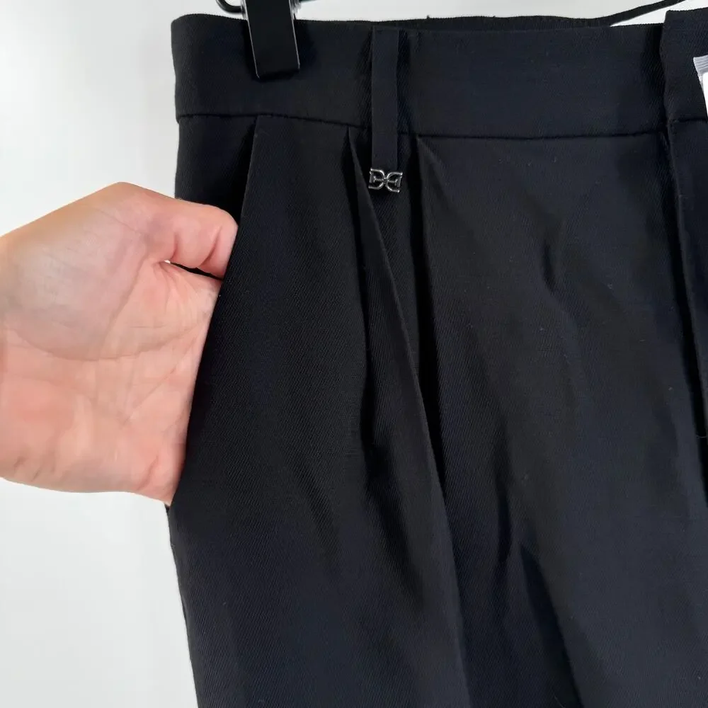 Sam Edelman Codie Pants Size 29 Black NWT High Rise Wide Leg Pleated Trousers